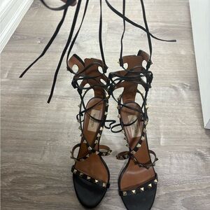 Valentino Black and Gold Studded Heels